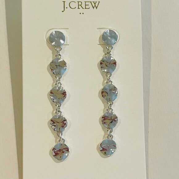 J.Crew Hammered drop earrings, mini circle, silver, 2 1/4" lightweight - Picture 1 of 6